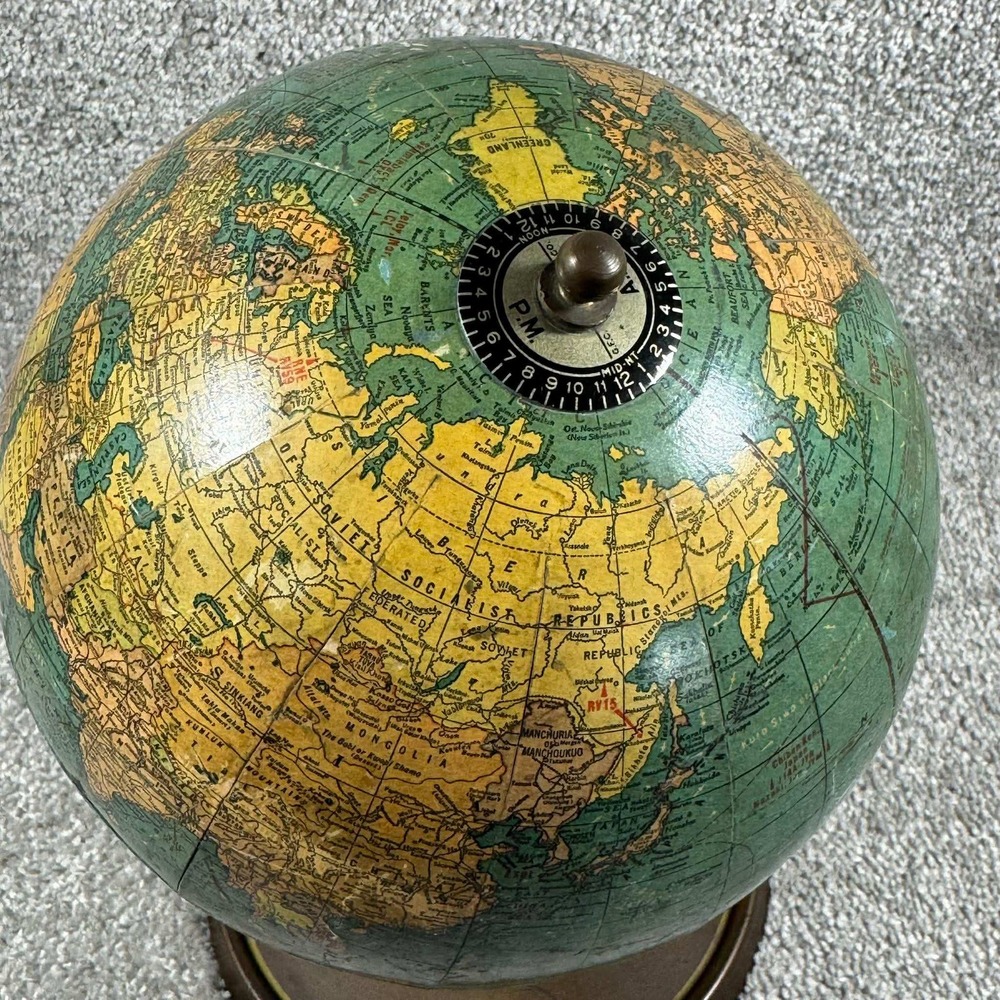 Replogle 7 Inch Terrestrial Globe Green Ocean Vintage Bronze‎ Metal Base McM